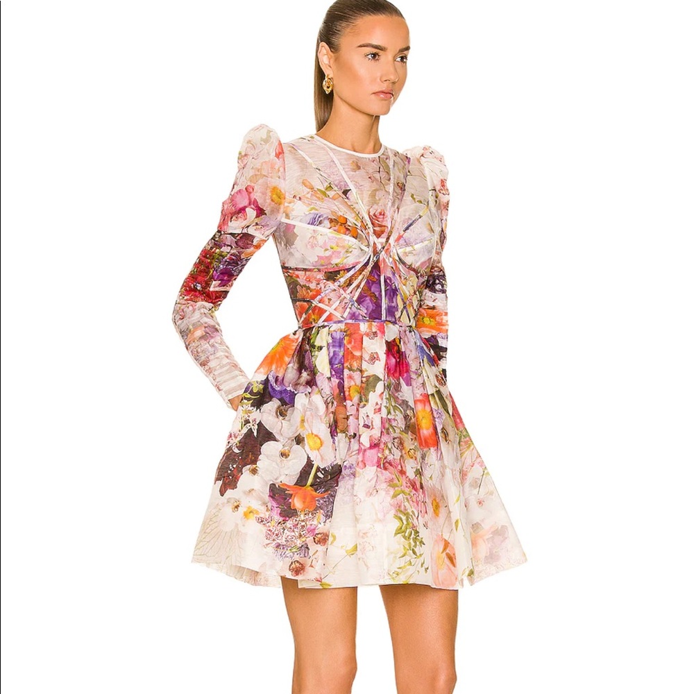 ZIMMERMANN Prima colorful paneled floral dress size 0
